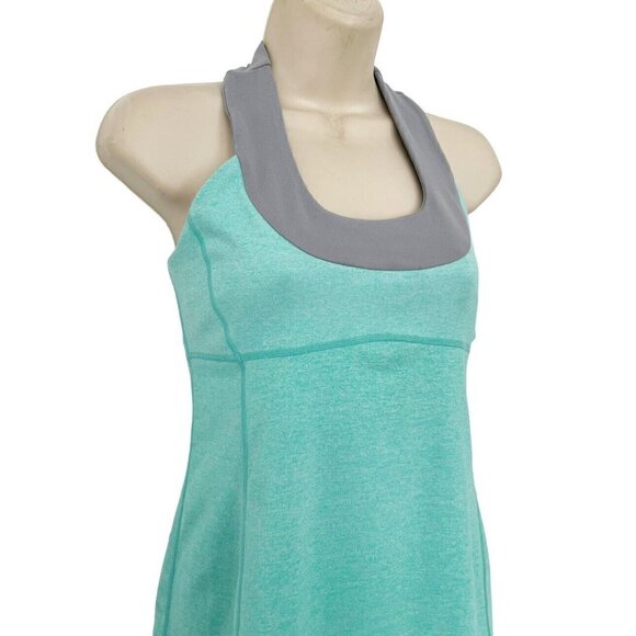 Lululemon Scoop Neck Tank Top Turquoise Gray Mesh T Back Women's Size 6 No Pads - Picture 3 of 8